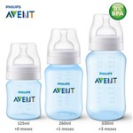 Ficha técnica e caractérísticas do produto Kit 3 Mamadeiras Classic Anticólica 125/260/330ml Avent Azul