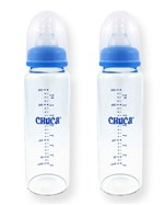 Ficha técnica e caractérísticas do produto Kit 2 Mamadeiras Vidro 240ml Bico Silicone Chuca Baby - Azul