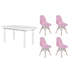 Ficha técnica e caractérísticas do produto Kit Mesa de Jantar França 110x80 Branca + 04 Cadeiras Charles Eames - Rosa