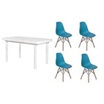 Ficha técnica e caractérísticas do produto Kit Mesa de Jantar França 110x80 Branca + 04 Cadeiras Charles Eames - Turquesa