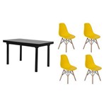 Ficha técnica e caractérísticas do produto Kit Mesa de Jantar França 110x80 Preta + 04 Cadeiras Charles Eames - Amarela