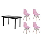 Ficha técnica e caractérísticas do produto Kit Mesa de Jantar França 110x80 Preta + 04 Cadeiras Charles Eames - Rosa