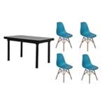 Ficha técnica e caractérísticas do produto Kit Mesa de Jantar França 110X80 Preta + 04 Cadeiras Charles Eames - Turquesa