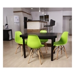 Ficha técnica e caractérísticas do produto Kit Mesa De Jantar França 110x80 Preta + 04 Cadeiras Charles Eames - Verde