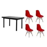 Ficha técnica e caractérísticas do produto Kit Mesa de Jantar França 110X80 Preta + 04 Cadeiras Charles Eames - Vermelha
