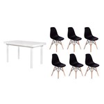 Ficha técnica e caractérísticas do produto Kit Mesa de Jantar França 160x80 Branca + 06 Cadeiras Charles Eames - Preta