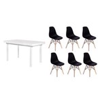 Ficha técnica e caractérísticas do produto Kit Mesa de Jantar França 160x80 Branca + 06 Cadeiras Charles Eames - PRETO
