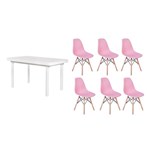 Ficha técnica e caractérísticas do produto Kit Mesa de Jantar França 160x80 Branca + 06 Cadeiras Charles Eames - Rosa - Magazine Decor