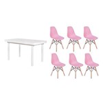 Ficha técnica e caractérísticas do produto Kit Mesa de Jantar França 160x80 Branca + 06 Cadeiras Charles Eames - Rosa