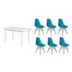 Ficha técnica e caractérísticas do produto Kit Mesa de Jantar França 160x80 Branca + 06 Cadeiras Charles Eames - Turquesa - Magazine Decor