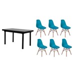Ficha técnica e caractérísticas do produto Kit Mesa de Jantar França 160x80 Preta + 06 Cadeiras Charles Eames - Turquesa - Magazine Decor