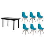 Ficha técnica e caractérísticas do produto Kit Mesa De Jantar França 160x80 Preta + 06 Cadeiras Charles Eames - Turquesa