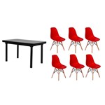Ficha técnica e caractérísticas do produto Kit Mesa de Jantar França 160x80 Preta + 06 Cadeiras Charles Eames - Vermelha - Magazine Decor