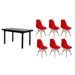 Ficha técnica e caractérísticas do produto Kit Mesa de Jantar França 160X80 Preta + 06 Cadeiras Charles Eames - Vermelha