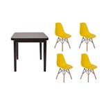 Kit Mesa de Jantar Holanda 80x80 Preta + 04 Cadeiras Charles Eames - Amarela - Magazine Decor
