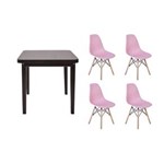 Ficha técnica e caractérísticas do produto Kit Mesa de Jantar Holanda 80x80 Preta + 04 Cadeiras Charles Eames - Rosa