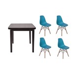 Ficha técnica e caractérísticas do produto Kit Mesa de Jantar Holanda 80x80 Preta + 04 Cadeiras Charles Eames - Turquesa - Magazine Decor