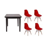 Ficha técnica e caractérísticas do produto Kit Mesa de Jantar Holanda 80x80 Preta + 04 Cadeiras Charles Eames - Vermelha - Magazine Decor