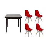 Ficha técnica e caractérísticas do produto Kit Mesa de Jantar Holanda 80X80 Preta + 04 Cadeiras Charles Eames - Vermelha