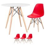 Ficha técnica e caractérísticas do produto Kit - Mesa Eames 80 Cm Branco + 3 Cadeiras Eames Dsw - Vermelho