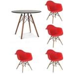 Ficha técnica e caractérísticas do produto Kit Mesa Eames Adulto 100Cm Preto 4 Cadeiras Eames com Braço Vermelho