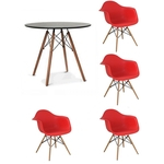 Ficha técnica e caractérísticas do produto Kit Mesa Eames Adulto 70cm Preto 4 Cadeiras Eames Com Braço Vermelho