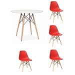 Ficha técnica e caractérísticas do produto Kit Mesa Eames Adulto 120Cm Branco 4 Cadeiras Eames Sem Braço Vermelho