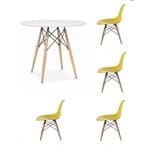 Ficha técnica e caractérísticas do produto Kit Mesa Eames Adulto 100Cm Branco 4 Cadeiras Eames Sem Braço Amarelo