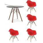Ficha técnica e caractérísticas do produto Kit Mesa Eames Adulto 80cm Preto 4 Cadeiras Eames Com Braço Vermelho