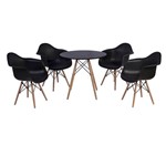 Ficha técnica e caractérísticas do produto Kit Mesa Eiffel Preta 90cm + 4 Cadeiras Charles Eames Wood - Daw - com Braços - Design Preta