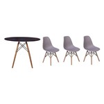 Ficha técnica e caractérísticas do produto Kit Mesa Jantar Eiffel 100cm Preta + 03 Cadeiras Charles Eames - Cinza