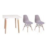 Ficha técnica e caractérísticas do produto Kit Mesa Jantar Eiffel 80x80 Branca + 02 Cadeiras Charles Eames - Cinza