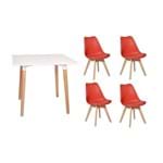 Ficha técnica e caractérísticas do produto Kit Mesa Jantar Eiffel 80X80 Branca + 04 Cadeiras Leda - Vermelha