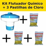 Ficha técnica e caractérísticas do produto Kit Mini Flutuador Clorador + 3 Pastilhas de Cloro 200g para Piscinas