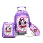 Ficha técnica e caractérísticas do produto Kit Mochila Infantil Boneca Mary Joli Flor Rodinhas G Roxo