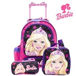 Ficha técnica e caractérísticas do produto Kit Mochila Infantil Escolar com Rodinhas Barbie - Mochila Escolar