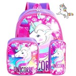 Kit Mochila Infantil Escolar de Costas Unicórnio - Mochila Escolar