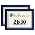 Ficha técnica e caractérísticas do produto Kit 2 Molduras Porta Diploma Certificado A4 21x30 Azul