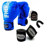 Ficha técnica e caractérísticas do produto Kit Boxe Muay Thai Fheras Luva New + Bandagem + Bucal Azul