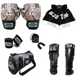 Ficha técnica e caractérísticas do produto Kit Muay Thai Top Luva Bandagem Bucal Caneleira Bolsa Shorts - COBRA 1 - Fheras
