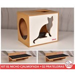 Ficha técnica e caractérísticas do produto Kit Nicho Gatos + Almofada + 02 Prat Arranhador -Mdf Cru - Frente Branca - Sit Cat - Cj 4 Pc