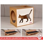 Ficha técnica e caractérísticas do produto Kit Nicho Gatos + Almofada + 02 Prat Arranhador -Mdf Cru - Frente Branca - Walk Cat - Cj 4 Pc