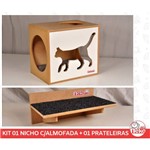 Ficha técnica e caractérísticas do produto Kit Nicho Gatos + Almofada + 01 Prat Arranhador -Mdf Cru - Frente Branca - Walk Cat - Cj 3 Pc