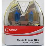 Ficha técnica e caractérísticas do produto Kit Par Lâmpadas Super Branca Cinoy 8500k H11 55w 12v