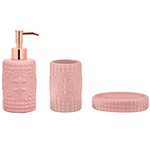 Ficha técnica e caractérísticas do produto Kit para Banheiro em Cerâmica Rosa 3Pçs - Mart