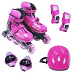 Kit Patins Roller Inline Completo + Proteção Rosa - Bel Sport