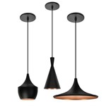 Ficha técnica e caractérísticas do produto Kit Pendentes Estilo Tom Dixon Preto/cobre Trio (funil,balão,chapéu)