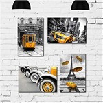 Ficha técnica e caractérísticas do produto Kit Placa Decorativa Mdf 30x40 Cm Cidades Em Amarelo 4 Un