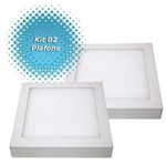 Ficha técnica e caractérísticas do produto Kit 2 Plafon Painel Led Sobrepor Quadrado 18 Watts - Branco Quente
