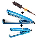 Ficha técnica e caractérísticas do produto Kit Prancha Chapinha Titanium Azul 450°f Mq Hair Profissional Própria para Escova Progressiva